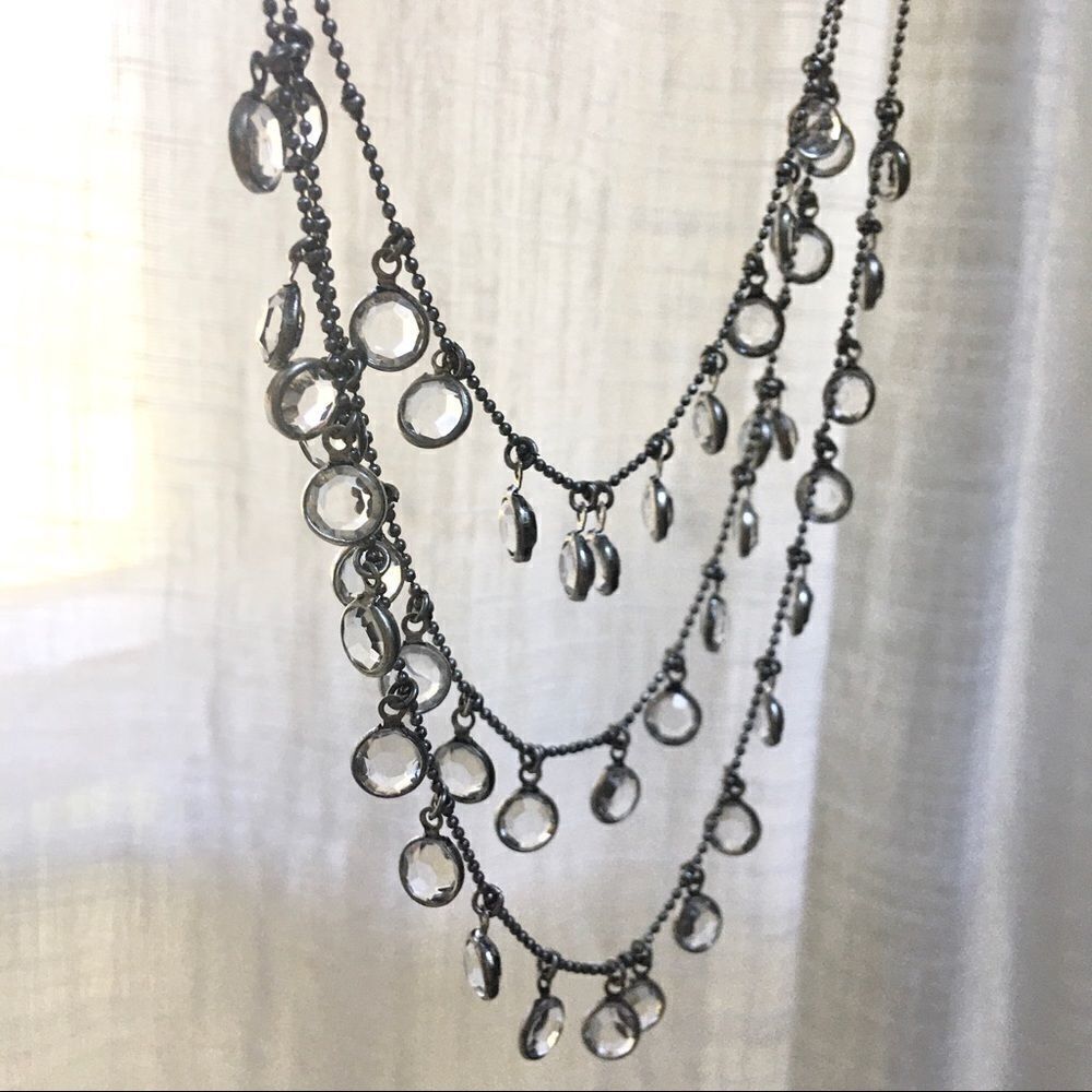 Triple layer crystal drop boho necklace